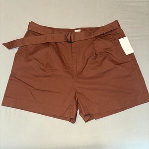 A New Day Tailored Shorts Womens 14 Brown Belted High-Rise Slash Pockets Zip Fly
